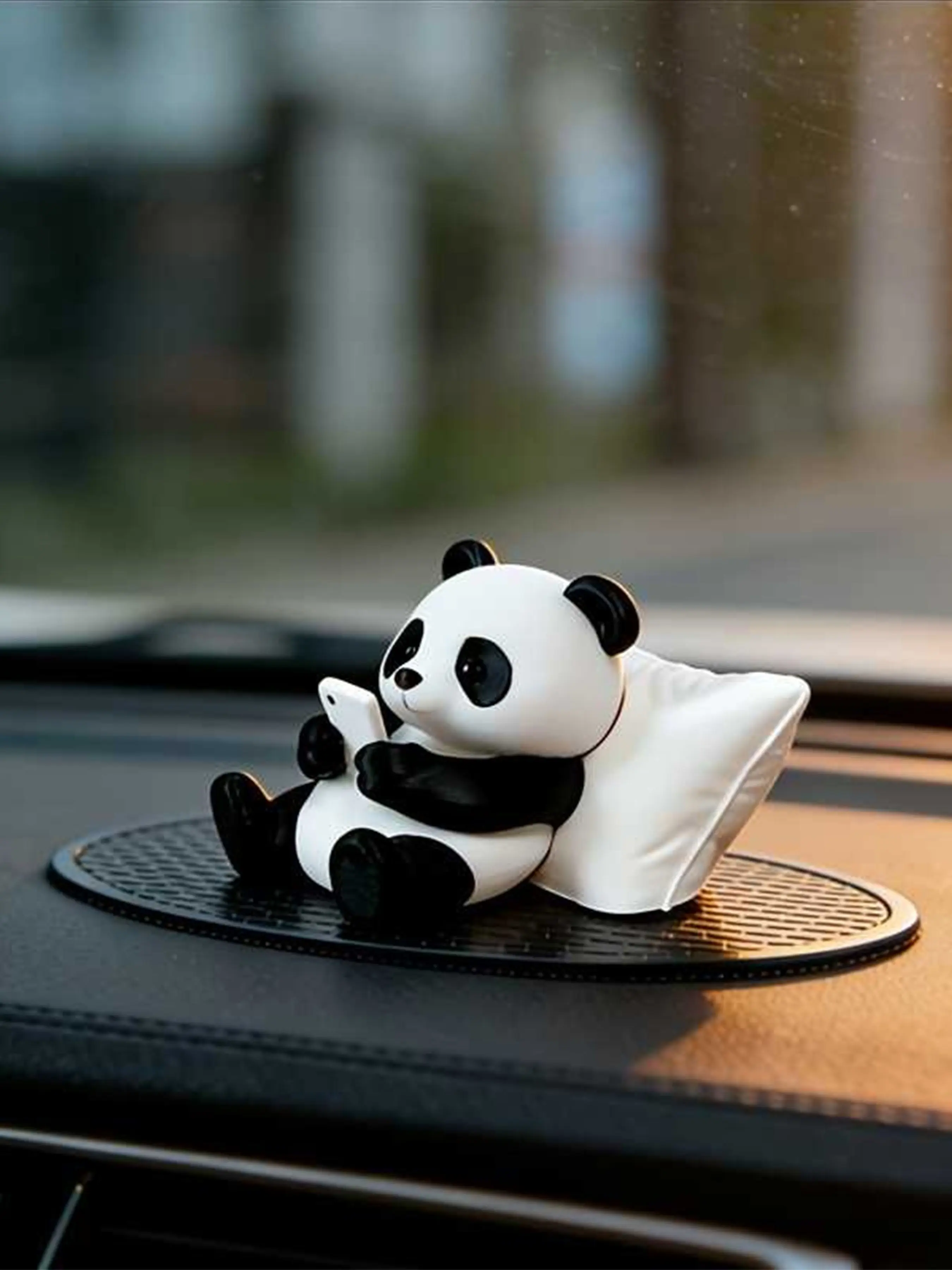1pc Panda Sculpture Ornament, Desktop Office Decor, Car Accessory, Creative Animal Model, Collectible Mini Statue, Car Hanging Decoration