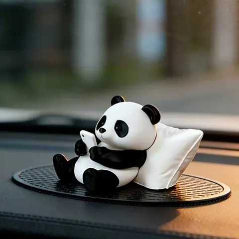 1pc Panda Sculpture Ornament, Desktop Office Decor, Car Accessory, Creative Animal Model, Collectible Mini Statue, Car Hanging Decoration