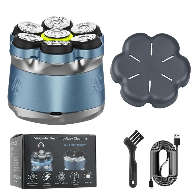 7-Head Electric Bald Head Shaver, Ipx6 Waterproof, USB-C Rechargeable, Rotary Shaver for Men, Efficient Hair Removal Tool, Rechargeable Rotary Shavers