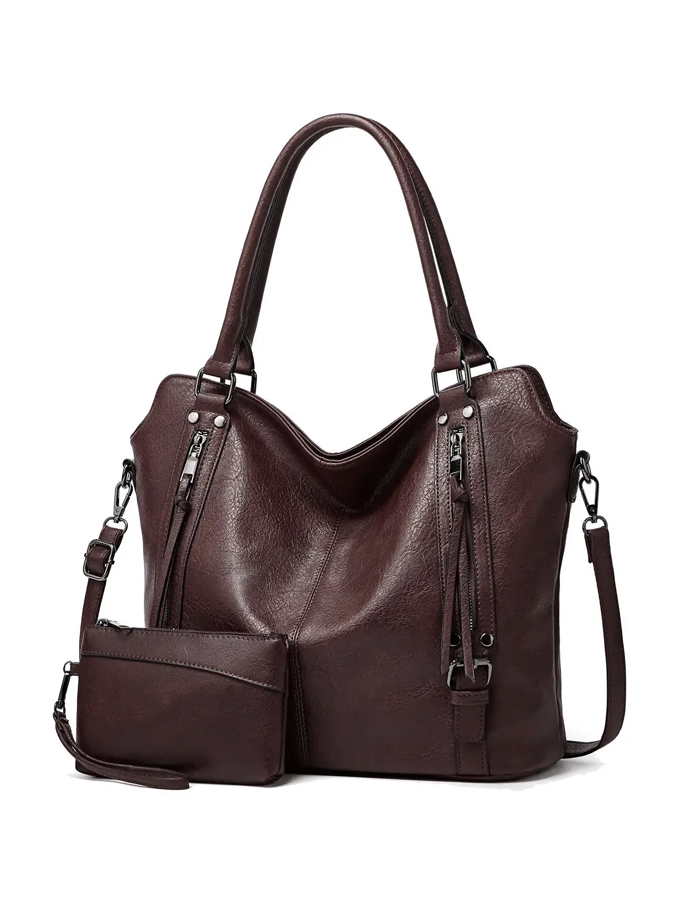 Women's Simple Plain Pu Leather Bag Set As Gift, Including Adjustable Strap Crossbody Bag & Wrist Bag for Work & Daily