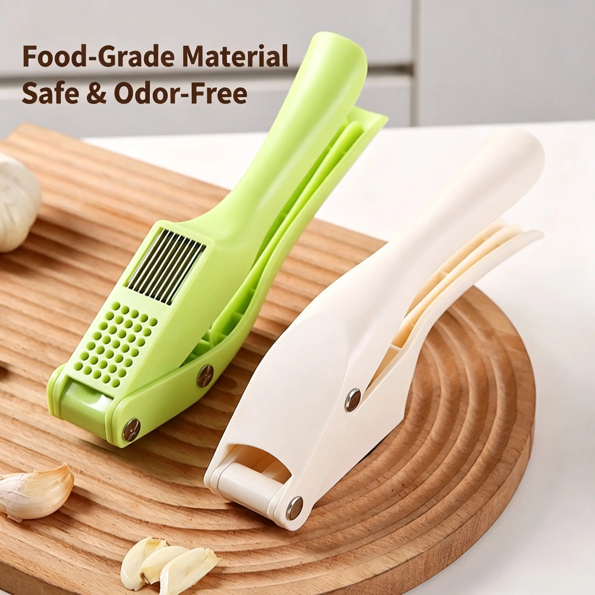 2 in 1 Garlic Slicer and Press, Stainless Steel with Durable Plastic | Multipurpose Garlic Press and Slicer Cuts Cloves Thin, Easy to Use & Clean for Kitchen, Cafe, Deli Prep