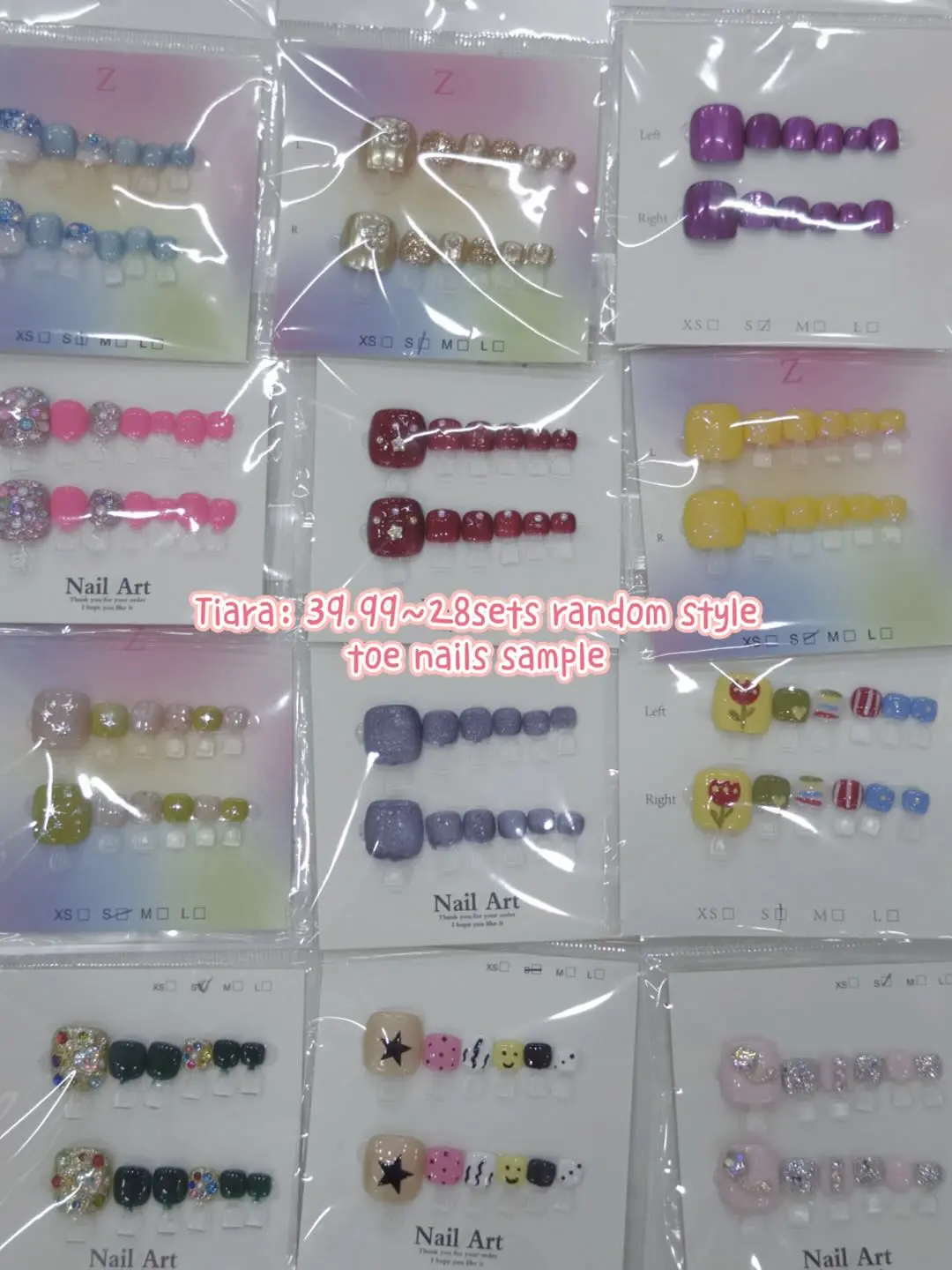 1350(21957)gc.Toe nails 30$ for 21 sets handmade press-on nails random different style pick size