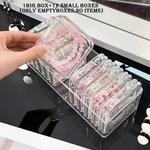 Stackable Jewelry Storage Tray with 12 Mini Boxes, Transparent Organizer for Bangles Earrings and Small Items, Ideal for Accessories