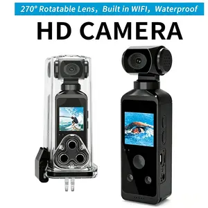 4K 1080P Pocket Action Camcorder with 270° Rotatable 1.3" LCD Screen, WiFi Mini Camera, Waterproof Case, and Motion Detection for HD Sports Recording (4K Camera,Wit 32G Card)