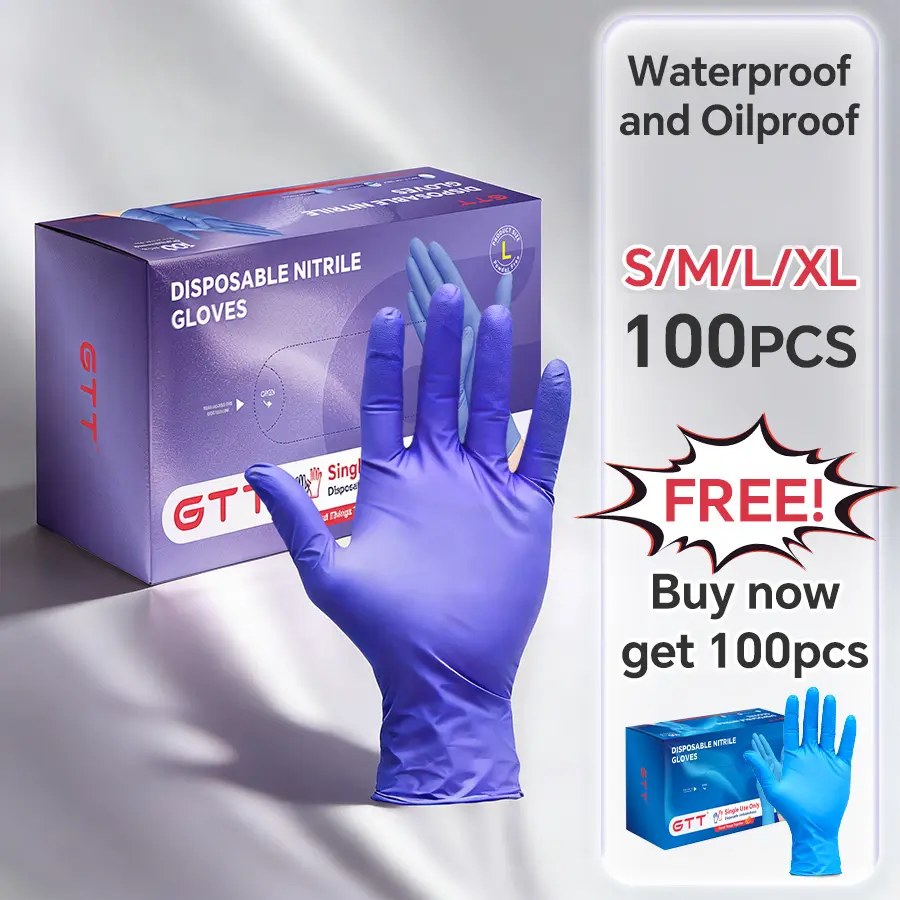 [BUY 1 GET 1 FREE] GTT 200Pcs Nitrile Examine Gloves Disposable, Purple Blue, Powder-Free Latex-Free Gloves, Thickened Pure Nitrile Gloves For Food Preparation, Mechanic, Tattoo, Cleaning, Cooking, Kitchen Dishwashing