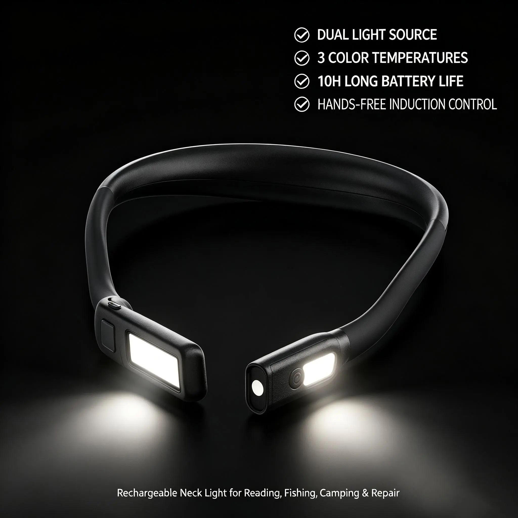 Lamicall Rechargeable Lithium LED Portable Neck Lamp - Minimalist Silicone Multifunctional Adjustable, Gesture Control, 3 Color Temperatures, Dual-Light Source, 1800mAh 10 Hours Battery, USB-C USB Powered Lights, 1W Flood/Spot, 160g, Ideal for Camping