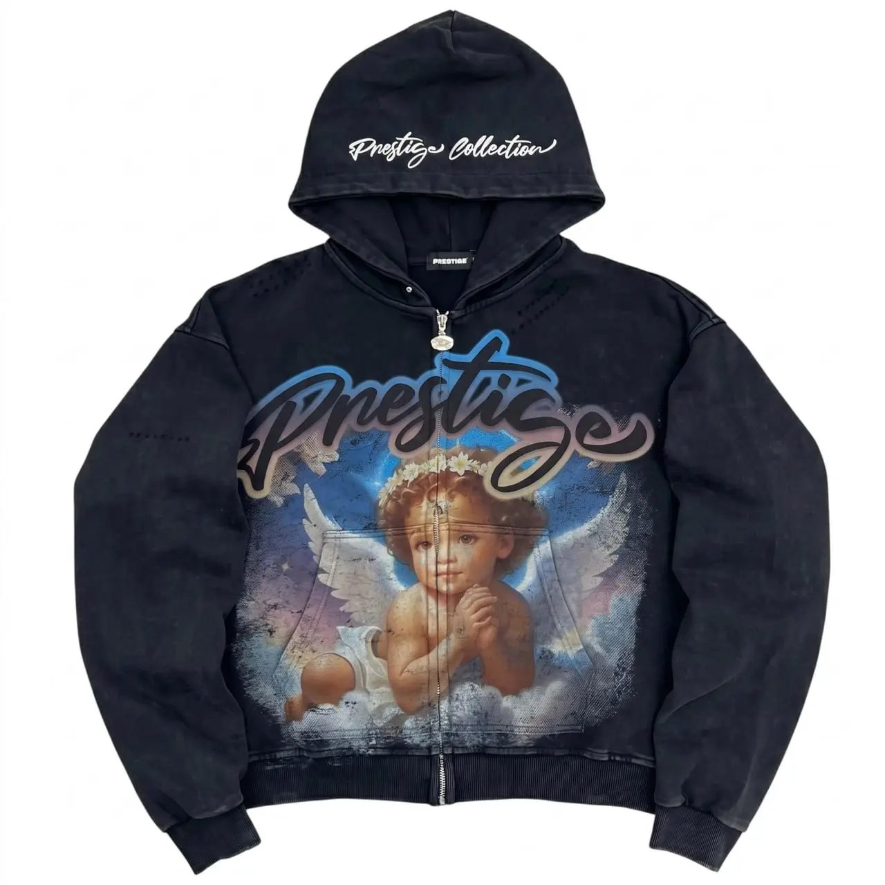Vintage Angel Graphic Zip Up Hoodie, Y2K Gothic Streetwear Sweatshirt, Retro Casual Hoodie for Men and Women, Unisex Shirt