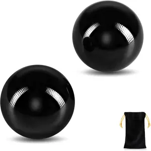 2 Pcs Black Obsidian Baoding Balls, Chinese Health Exercise Massage Balls with Carry Pouch for Stress Relief Hand Exercise Balls (Black/1.57 inch)