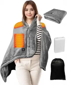 Cordless Heated Blanket - Wearable Heated Blanket  Operated with 10000mAH Power , 3 Heat Settings USB Electric Throw Shawls for , Office, Outdoor Travel (Grey)