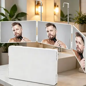1-piece foldable makeup mirror, retractable and adjustable, hanging makeup mirror, foldable three-sided hairdressing mirror, unisex