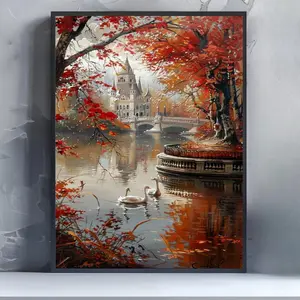 Autumn Lake DIY 5D Diamond Arts Colorful Painting Kit without Frame, DIY Decorative Art Picture for Beginner, Wall Art Decor for Home Living Room