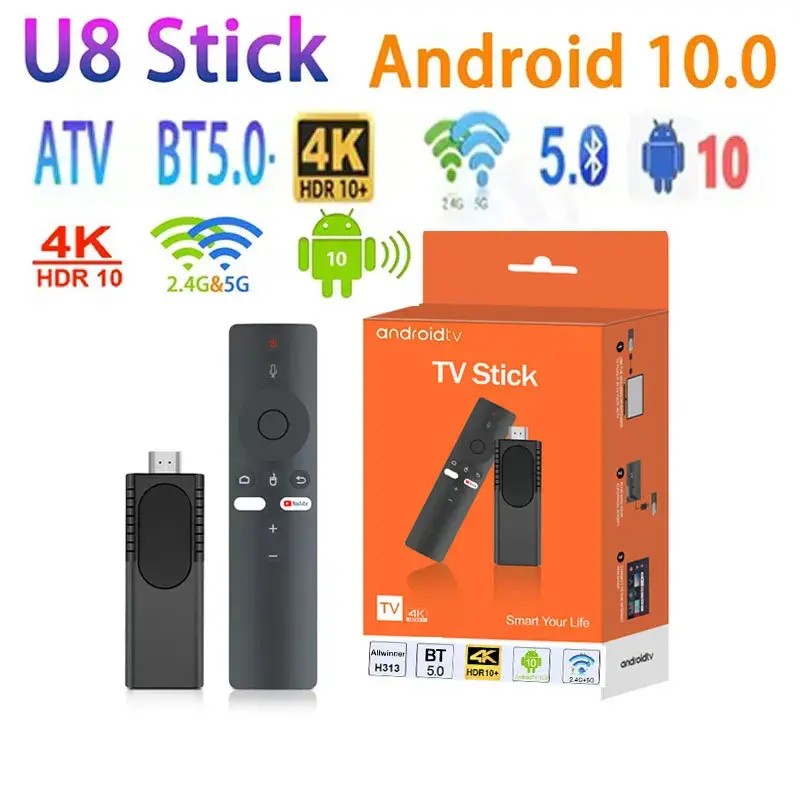 2026 U8 TV Stick Android 10.0 TV Box HDR H313 WLAN BT5 Smart TV 2.4G 5G 4K HD Smart TV Box Sprachfernbedienung Set-Top-Box