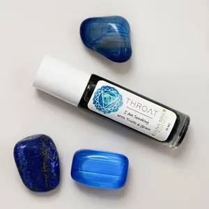 Throat Chakra Essential Oil Roller With Blue Sodalite Crystal Chips infused and Botanicals