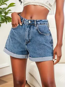 High-waisted shorts with rolled hem details for a unique touch, gradient wash for an elegant look, hip-hugging design to accentuate proportions, and look stunning when paired with a crop top