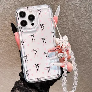 Shockproof Liquid Silicone Phone Case, Heart Bow Design, Butterfly Knot Strap, Durable Fashion Accessory, Valentine Gift for iPhone