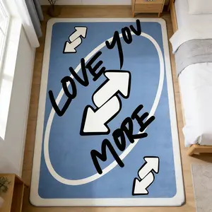 Uno Blue Carpet Love You More, Soft Plush Rug for Bedroom Living Room, Anti-Slip Door Mat, Trendy Decorative Foot Pad, Home Decorative Rug