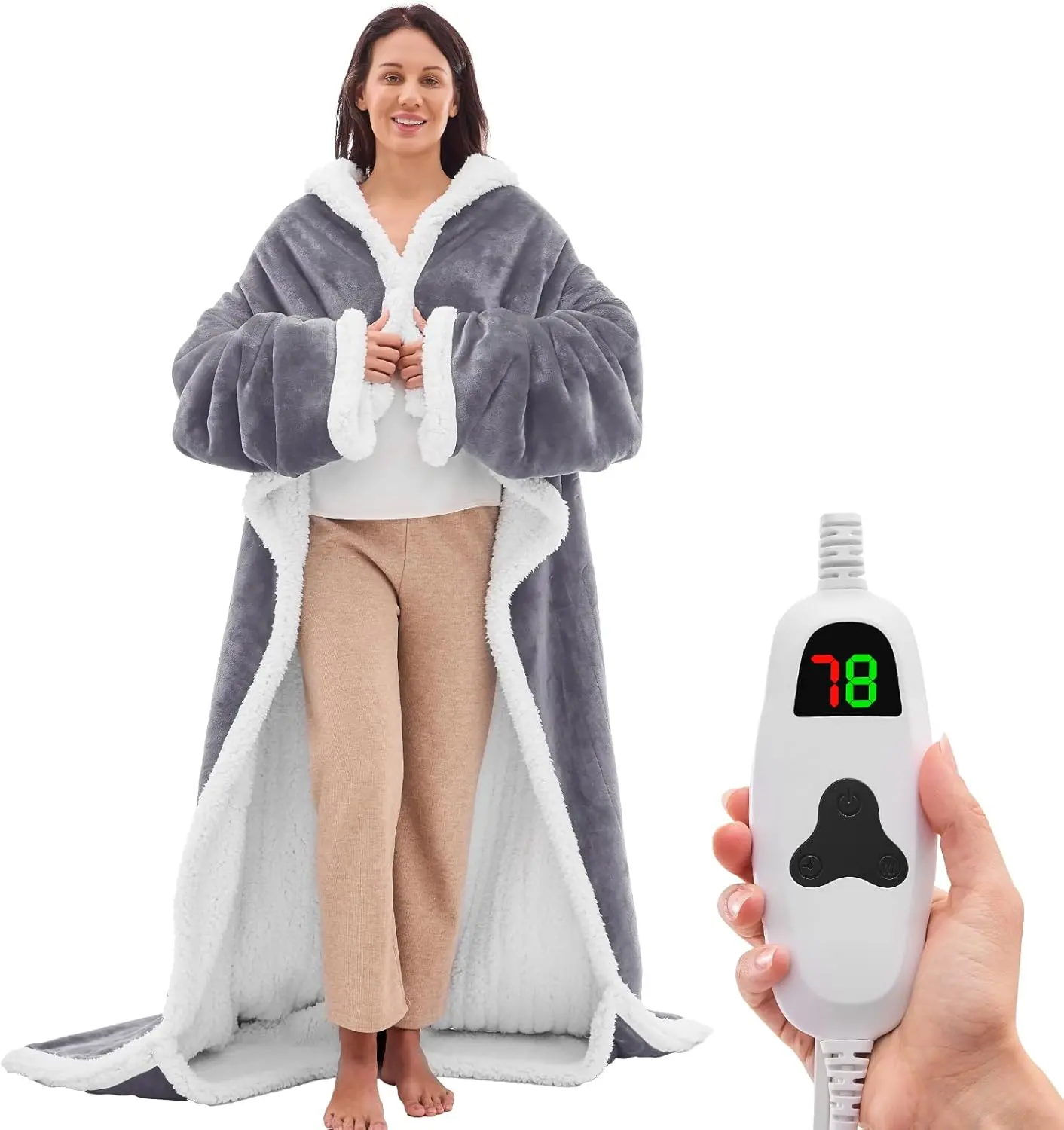 Wearable Heated Throw Blanket with Foot Pocket - Grey - TikTok Shop