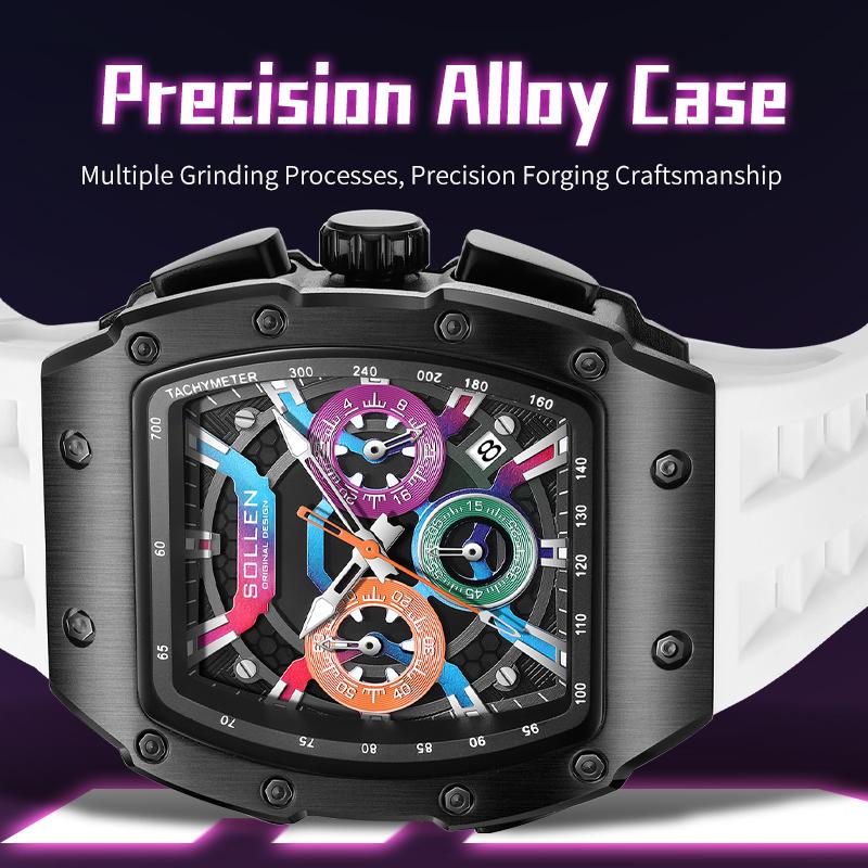 SOLLEN 728 Men's Rainbow Luxury Cool Watch Multi-functional Chronograph Waterproof Night Light Function Valentine's Day Gift