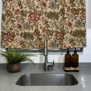 Vintage flower allover curtain; half kitchen curtain; over the sink curtain; French Cafe Curtain Panel 21x42” holiday decor; French Striped Window Treatment for Kitchen Bathroom Breakfast Nook Timeless Farmhouse Curtain; green, burgundy, cherry curtain.