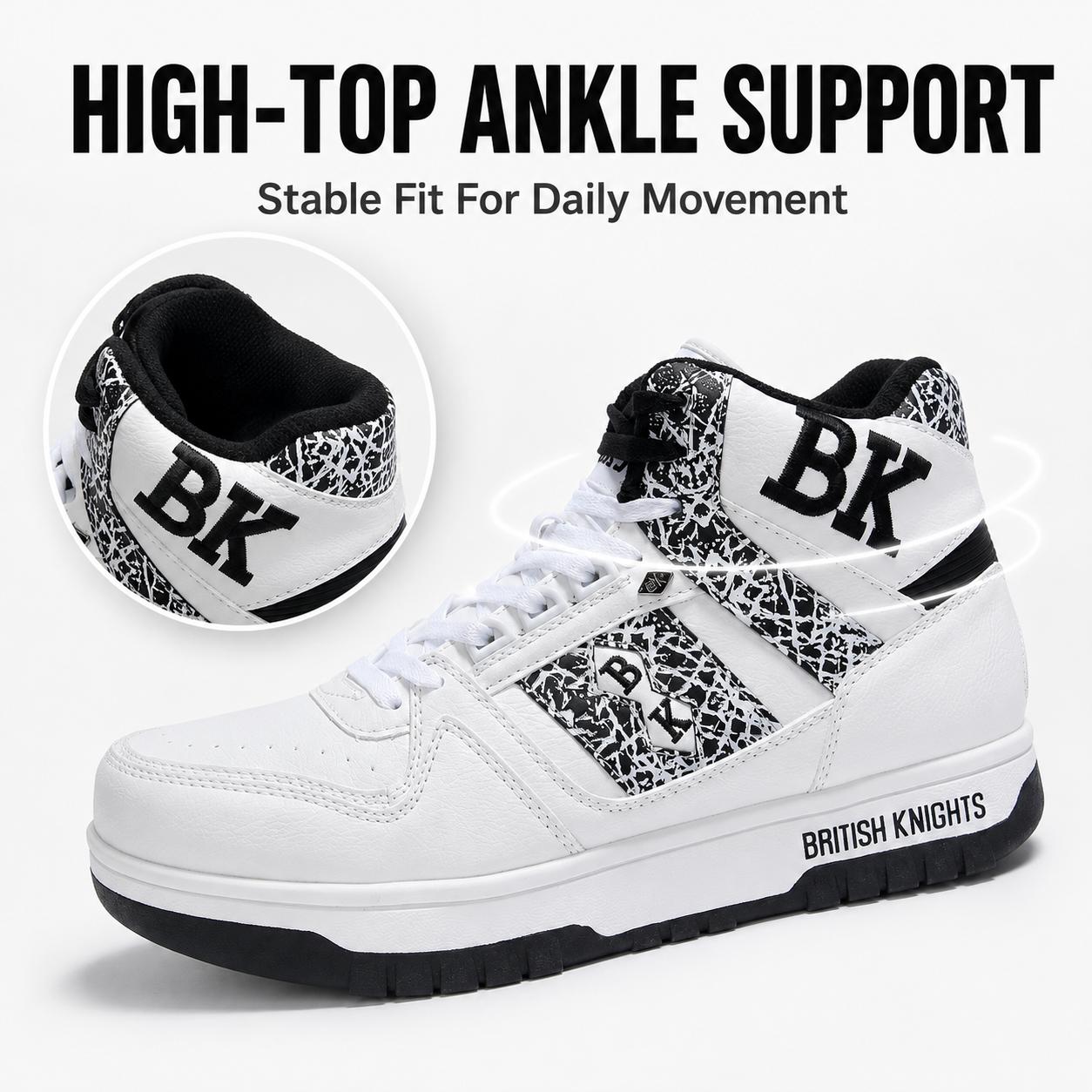 British Knights Versatile Black White High Top Sneakers for Men Casual Shoes for Work & Play Men's Summer Breathable Retro Shoes for Outdoor Fun Summer Vibes  All Season Wear  Memorial Day Weekend Casual Non-Slip