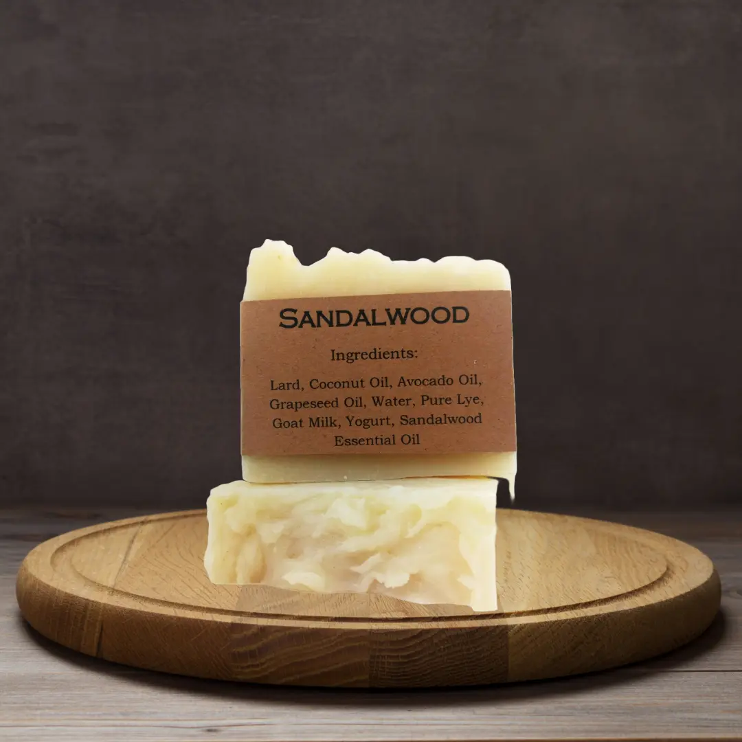 Handcrafted Goat Milk Soap - Sandalwood, All Natural, Hydrating, Gentle Formula, 100g Net Weight