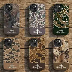 Jesus Saves Camo Phone Case for iPhone 11 - 17 and Samsung – Christian Cross Phone Cover, Faith-Based Hunting Camouflage Design