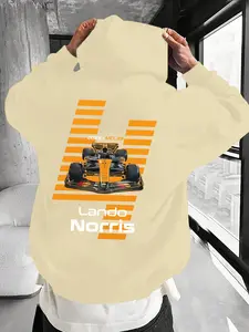 Men's F1 Racing Hoodie Mcl39 Print, Lando Norris Logo, Block, Loose Fit, Soft Velour Fabric, Fall & Winter Warmth
