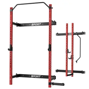 【GARVEE】Folding Squat Rack with 1000LBS Capacity, Wall Mounted and Foldable Design, Includes Pull Up Bar, J Hook, and Landmine for Versatile Home Gym Workouts