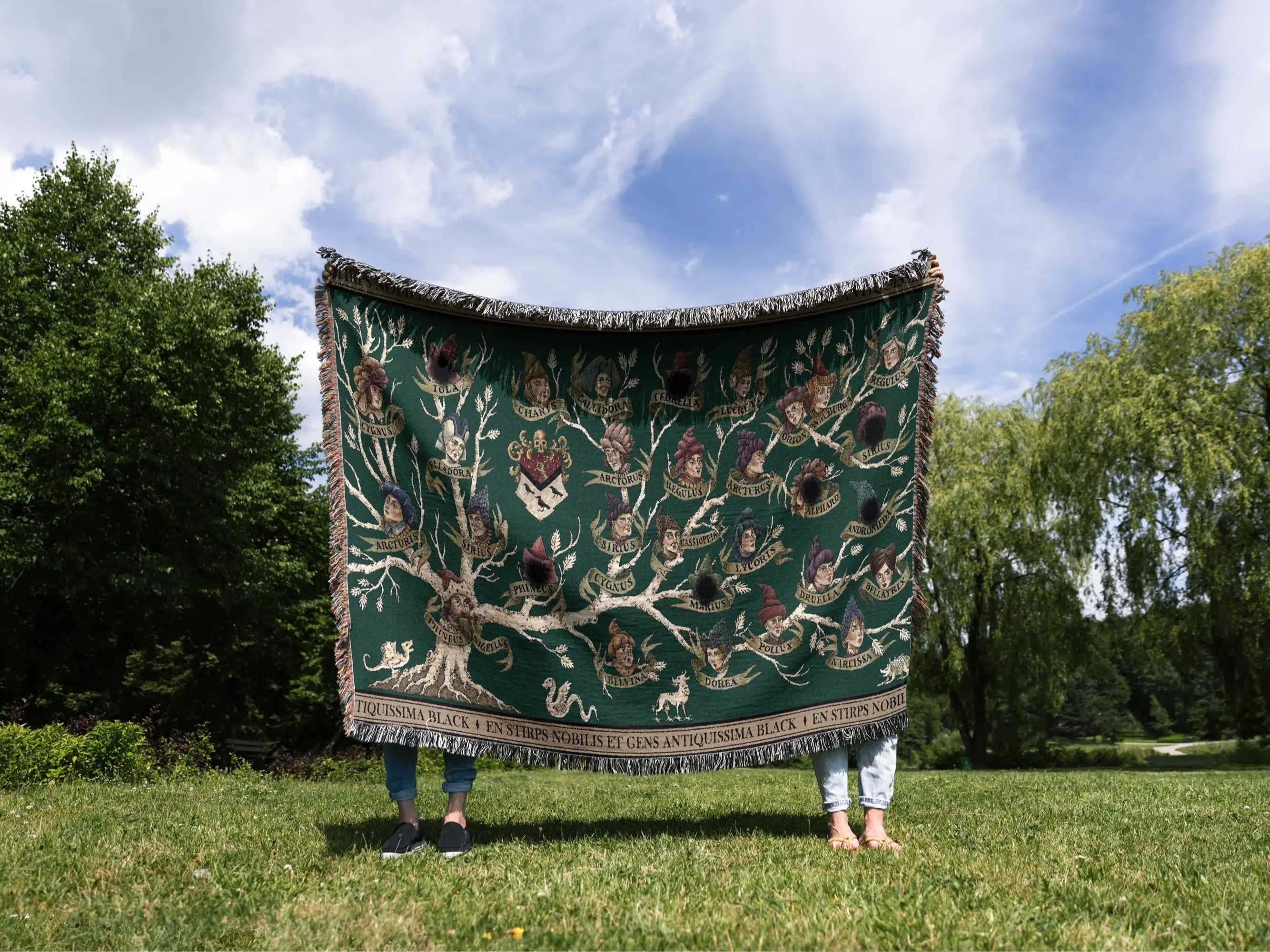 Black Family Tree Woven Tapestry Blanket • Wizard House Cotton Throw • Fantasy, Wall Hanging Decor