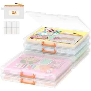 12.2x10.6'' Board Game Storage Boxes, Paper Container with Secure Latch, Plastic Portable Organizer with Handle & Labels for File,Document,Craft,Puzzles, Cards, Art Supplies,6 Pcs