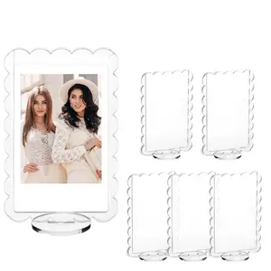 5-Pack Scalloped Picture Frame with Base, 2x3inch Acrylic Clear Photo Frame for Vertical, Detachable Design, Double-Sided Polaroid Frame for Desktop Display, Mini Picture Ornaments Perfect for Friends, Wedding, or Special Memories