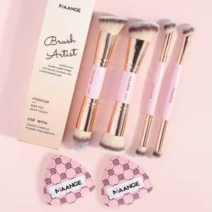 MAANGE 6pcs Makeup Tools Included4pcs Dual-Ended Makeup Brushes Set + 2pcs Marshmallow Air Cushion Puff, Perfect for Flawless Application & Easy to Carry, Travel Makeup Tools, Makeup Accessories Gifts for Friends, Cosmetic, Makeup Brushes Kits