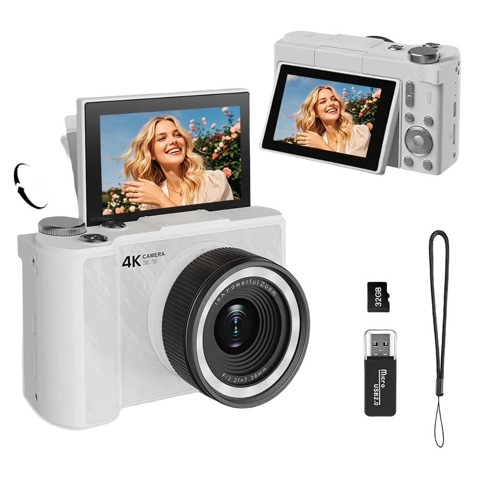 W&O Digital Camera 1080P Kids Camera Digital Cameras with 32GB SD Card, 16X Zoom, Lanyard, Compact Small Camera for Kids Boys Girls Belt Flash