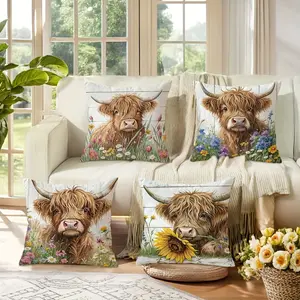 4-Piece Floral Cow Print Pillow Covers, 45x45cm, Hidden Zipper, Indoor Outdoor Decor, Living Room Bedroom Sofa Bed Car Decoration