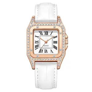 Elegant Woman Watch with White Leather Strap and Rose Gold Case