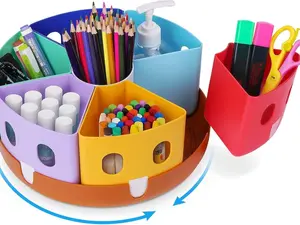 Rotating Art Supplies Organizer - Lazy Susan Office School Supply for Kids Desk Organization and Storage Homeschool Craft Caddy Classroom Organization (Large)
