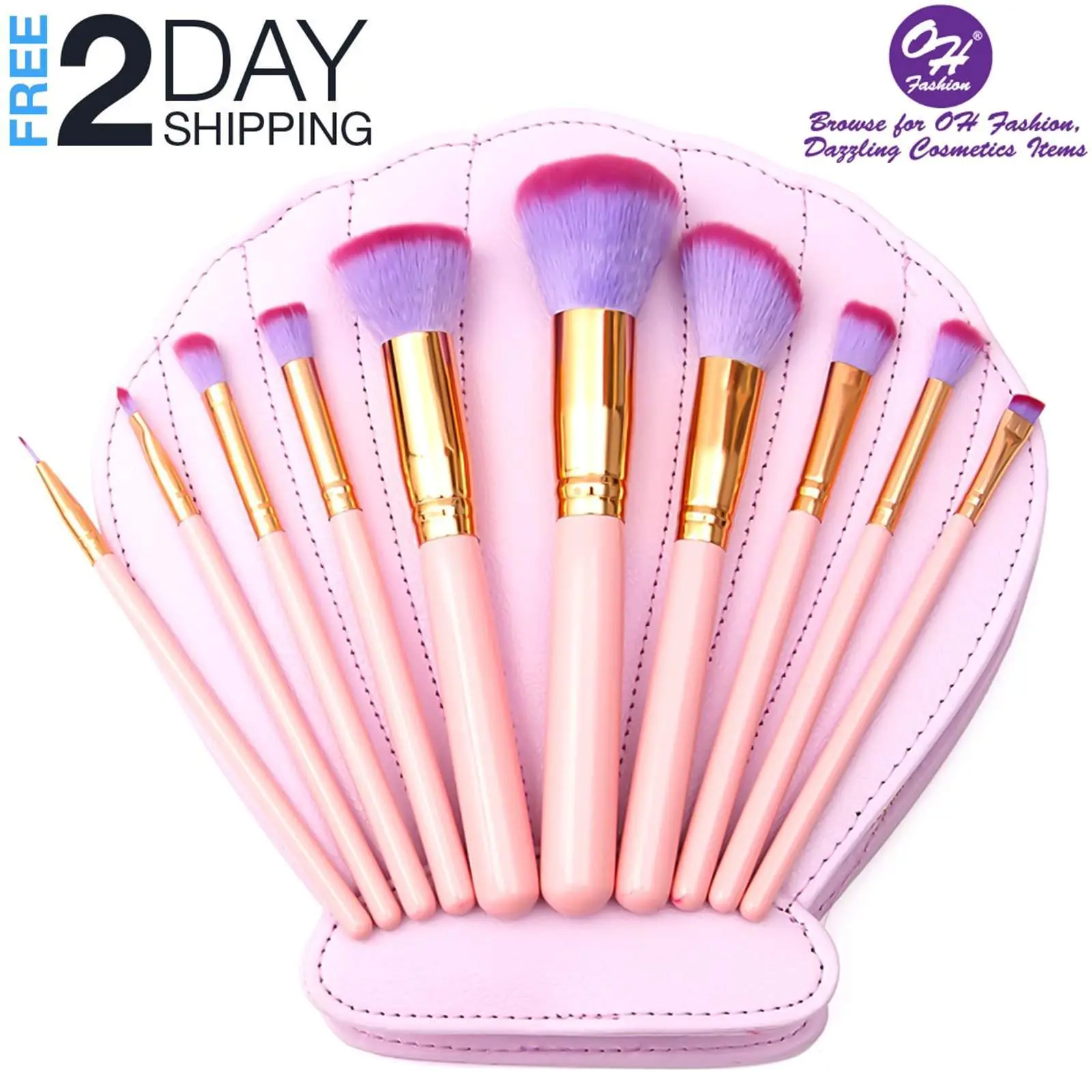 OH Fashion Makeup Brushes Set Mermaid Shell Pink Kaia, 11 PCs