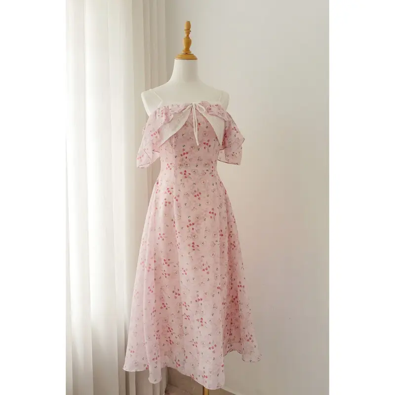strapless open back dress PRESLIE LONG SLEEVE MESH, CERISE PINK PATTERN PLAY – Palm Place main image 1