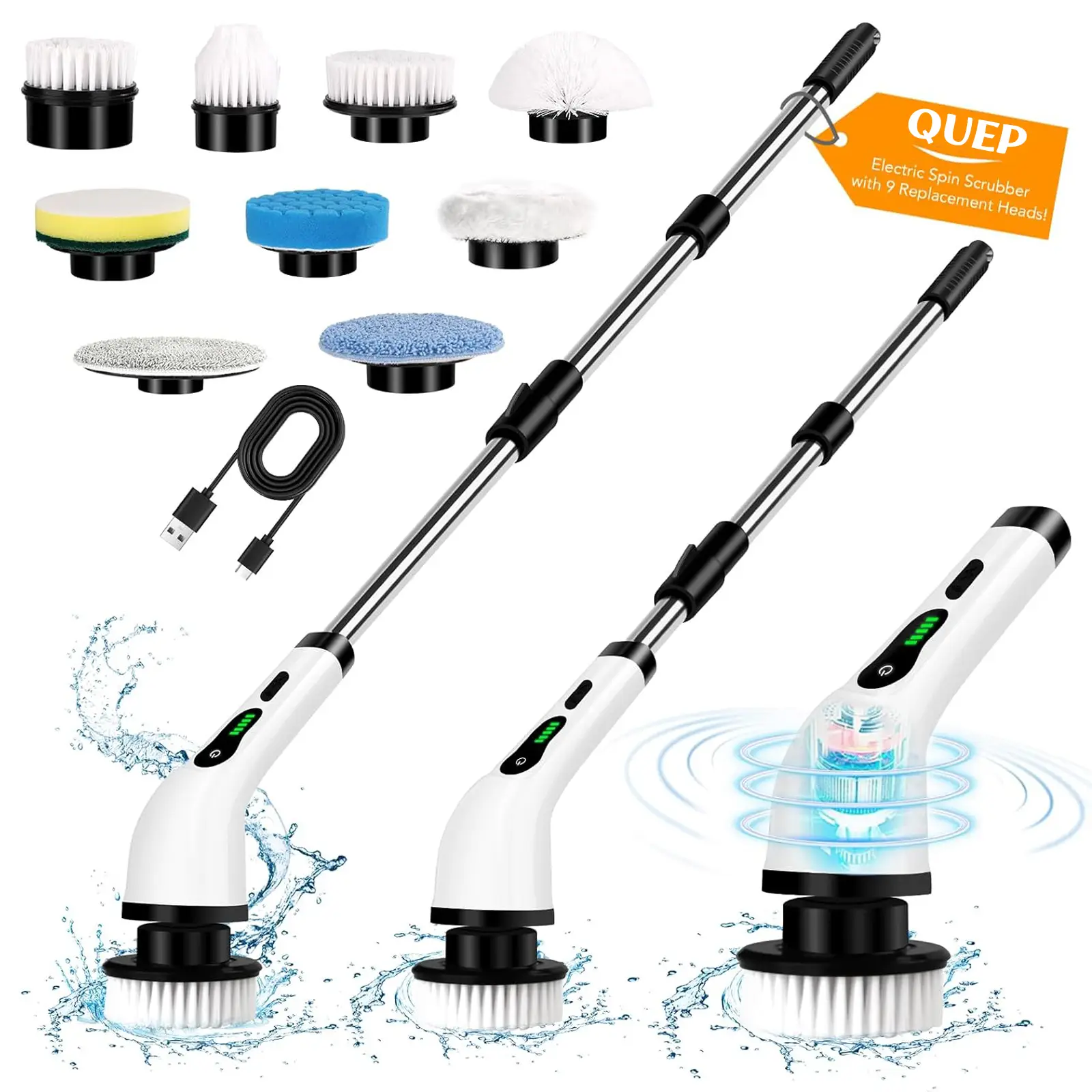 QUEP Electric Spin Scrubber for Cleaning Bathroom: Cordless Power Shower Scrubber - Electric Cleaning Brush for Tile Tub Scrubberbrush