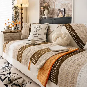 Colorblock Chenille Sofa Cover, 1 Count Non-Slip Cushion, Soft Comfortable French Romantic Style, Suitable for Living Room Bedroom Office, 100% Polyester, Suitable for single to four-person sofas, Sofa Slipcover, Sofa Couch Covers