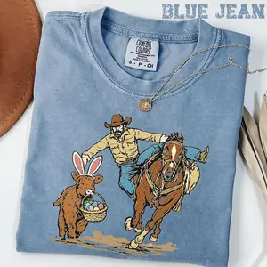 Easter Cowboy Comfort Colors Shirt, Bunny Basket Western Spring Shirt