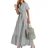 utcoco Women's Cotton Short-Sleeve Button-Front Tiered Striped Shirt Dress, Tie Waist Ruffled Hem Casual Beach Party Long Outfit (Hang-Dry)