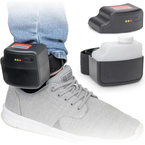 5oz Square Hidden Ankle Monitor Drink Hip Flask with Fake LED Light Trick, Metallic Barcode, Funnel & Easy-Pour Design - Compact Storage Bottle, Home Organizer, Funny Bachelor Party Gift, Portable Home Supply for Fantasy Football Punishments