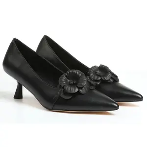 CYNLLIO Womens Kitten Heels Flower Pumps Pointed Toe Slip On Dressy Heeled Sandals Comfy Shoes