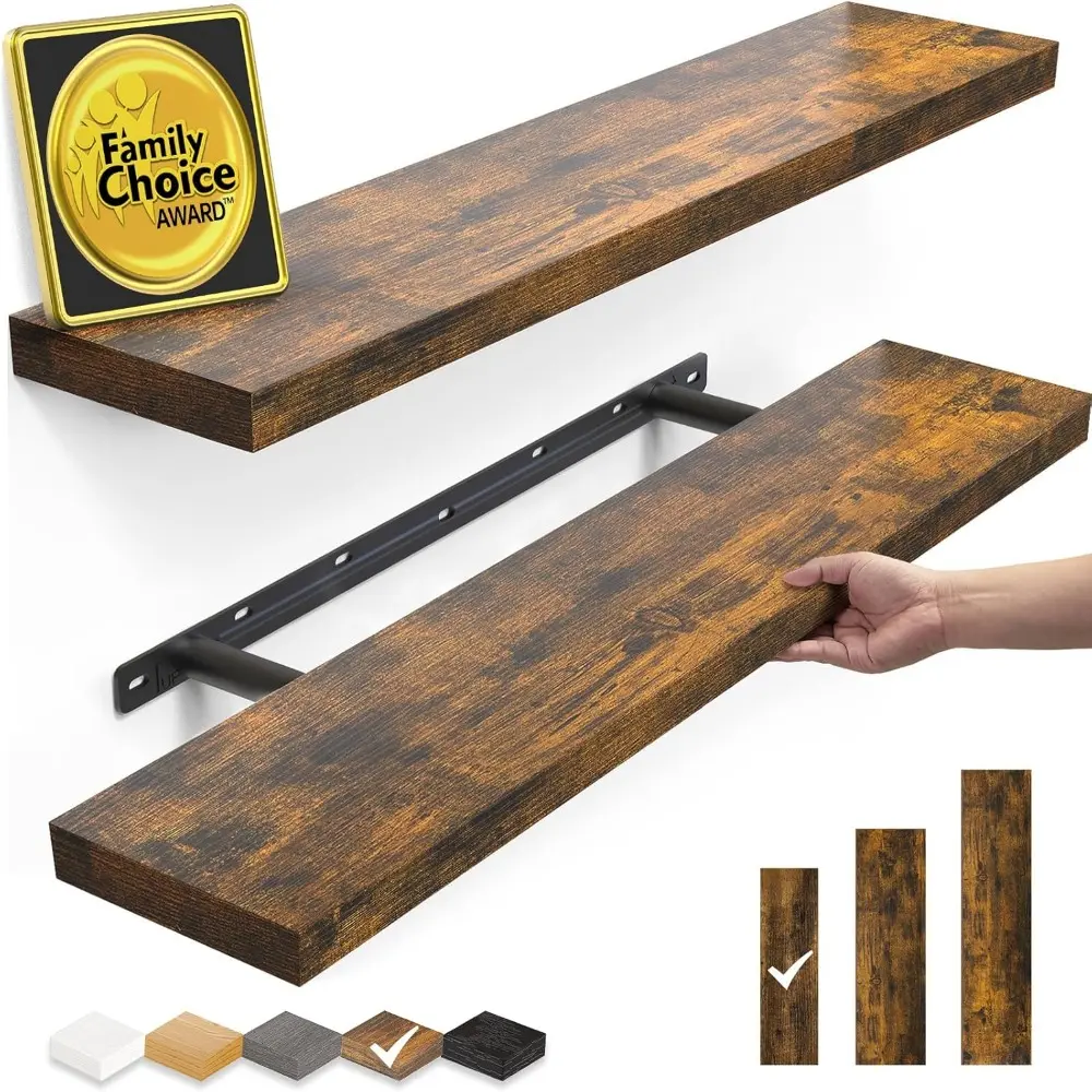 Floating Shelves Set of 2, 22.5" Rustic Wall Mounted Shelves for Bathroom, Bedroom, Living Room, Kitchen & Office, Hanging Display Shelf with 22 lbs Capacity (Rustic Brown)