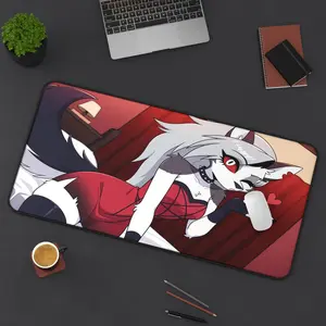 Loona Blowing Kiss Helluva Boss Mousepad - Aesthetic Red Black Desk Mat - Extra Large Gaming Surface - Non-Slip Rubber Base for Secure Desk Placement