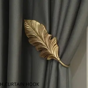 Nordic Style Large Leaf Curtain Hooks, Living Room Villa Curtains Wall Hook, Vintage Decorative Hanging Loop, No Tie Needed