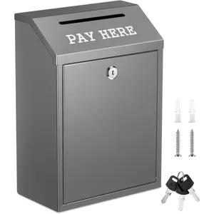 Safe  Box  Collection Metal Donation Box with Lock Wall Mount Pre Drilled Mailbox Delivery Ballot for Home Office Outdoor Self Serve Stand(Gray,11.8 x 8.6 x 4.7 Inch)