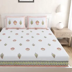 LoveNspire Pure Cotton Bed Sheet Set - Floral Sheets, Soft Breathable Bedding with Elegant Indian Motifs for Serene Bedroom Transformation, Soft Breathable Sheet