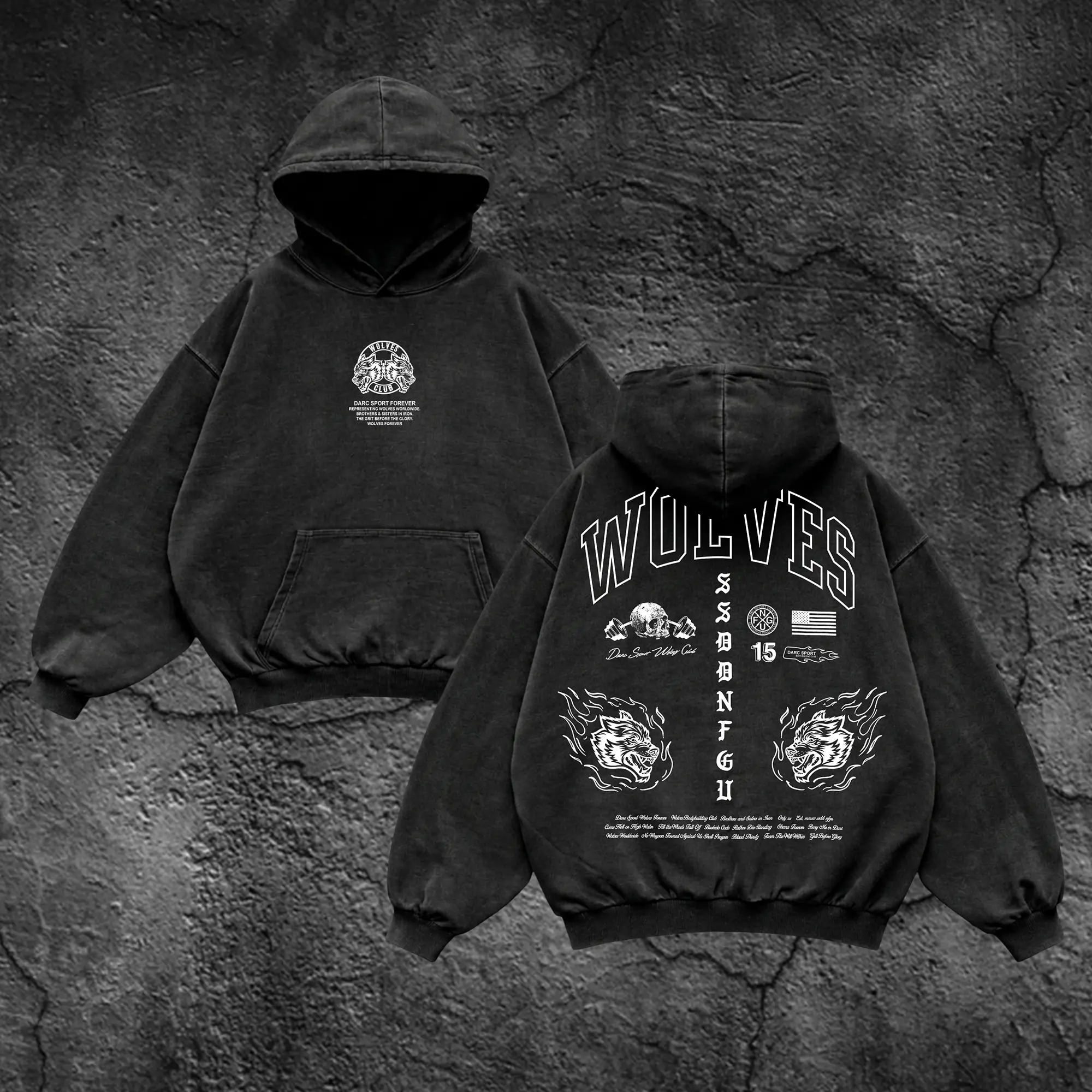 Wolves Gym Oversized Washed Hoodie, Gym Apparel, Workout Wear, Training Men's Top, Aesthetic Shirt, Discipline, Strength, Focus